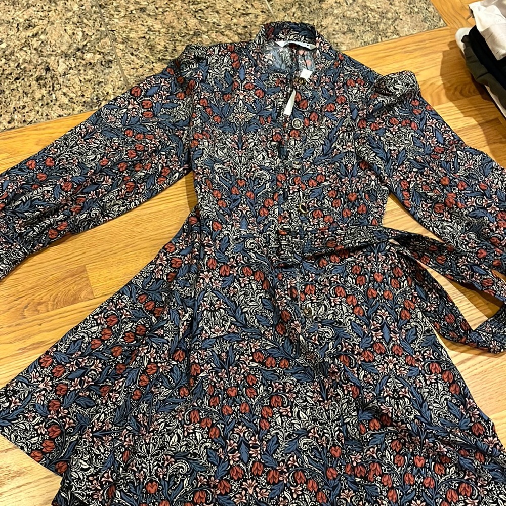 💗 Zara dress NWT size small patterned belted a line